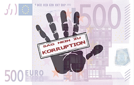 Ein Bild mit einem 500 Euro-Schein mir der Aufschrift "Sag nein zu Korruption".